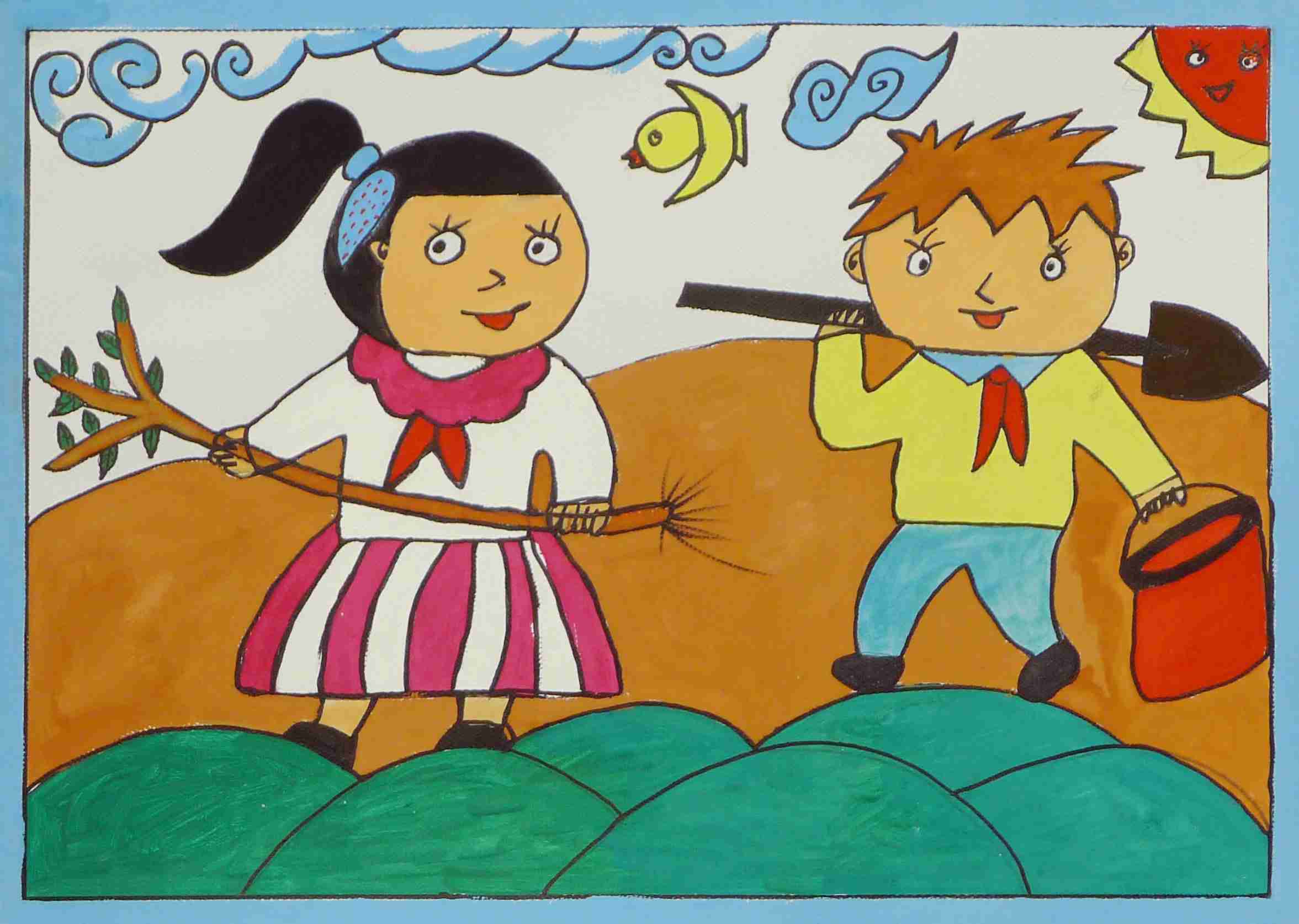 关于五一劳动节儿童画图片_劳动节绘画作品六年级
