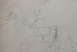 小学生铅笔画图片-小兔骑马