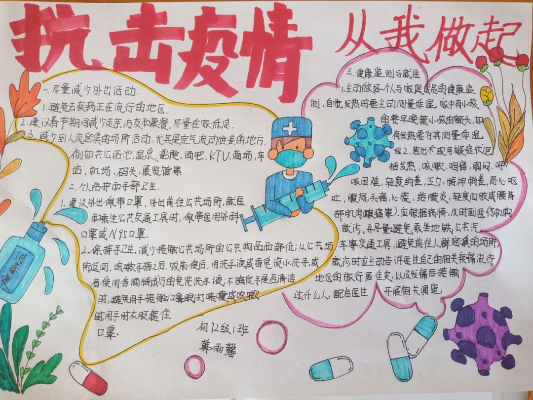 2020抗击疫情绘画作品小学生手抄报