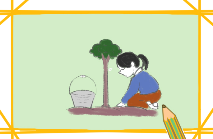 种树的女孩简笔画要怎么画