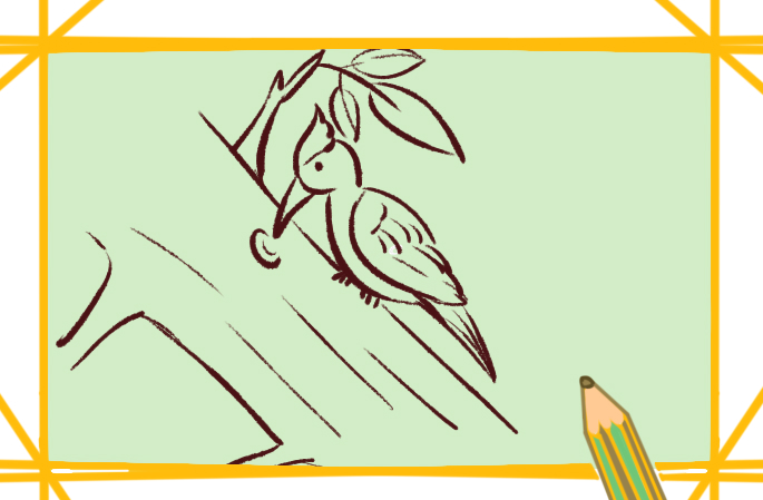 勤劳的啄木鸟上色简笔画图片教程