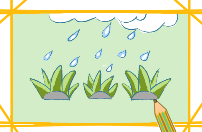 下雨的情景上色简笔画图片教程