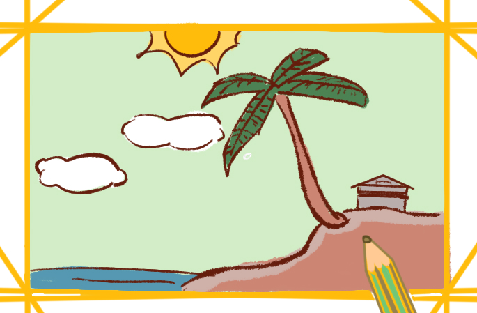 岛上的椰子涂色简笔画要怎么画