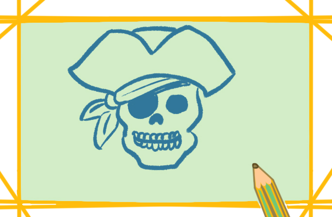 凶残的海盗骷髅上色简笔画图片教程