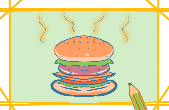 美味汉堡包上色简笔画要怎么画