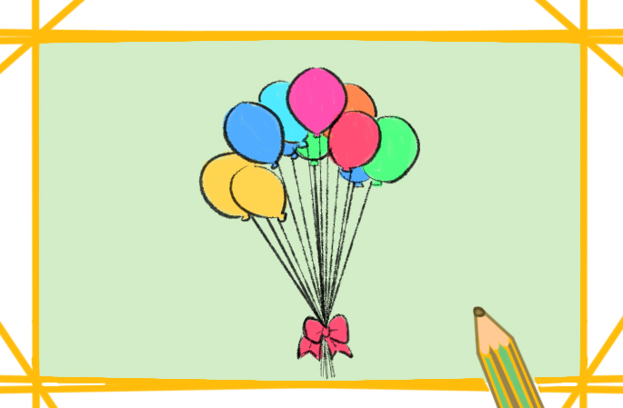 一束彩色气球简笔画原创教程步骤
