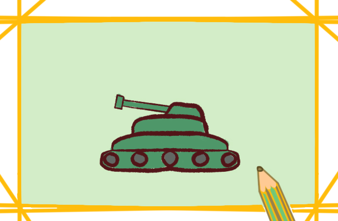 军绿色的坦克上色简笔画图片教程