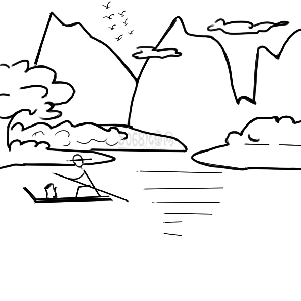 山水风景画手绘过程教程