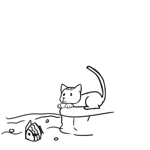可爱的小猫抓鱼简笔画原创教程步骤