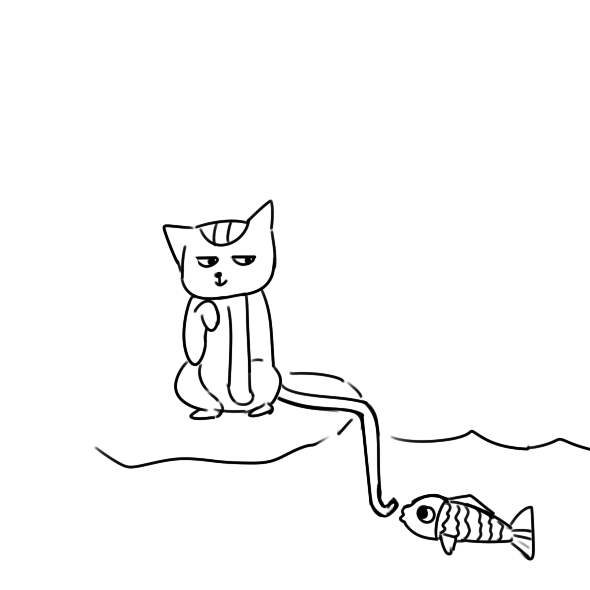 可爱的小猫钓鱼简笔画